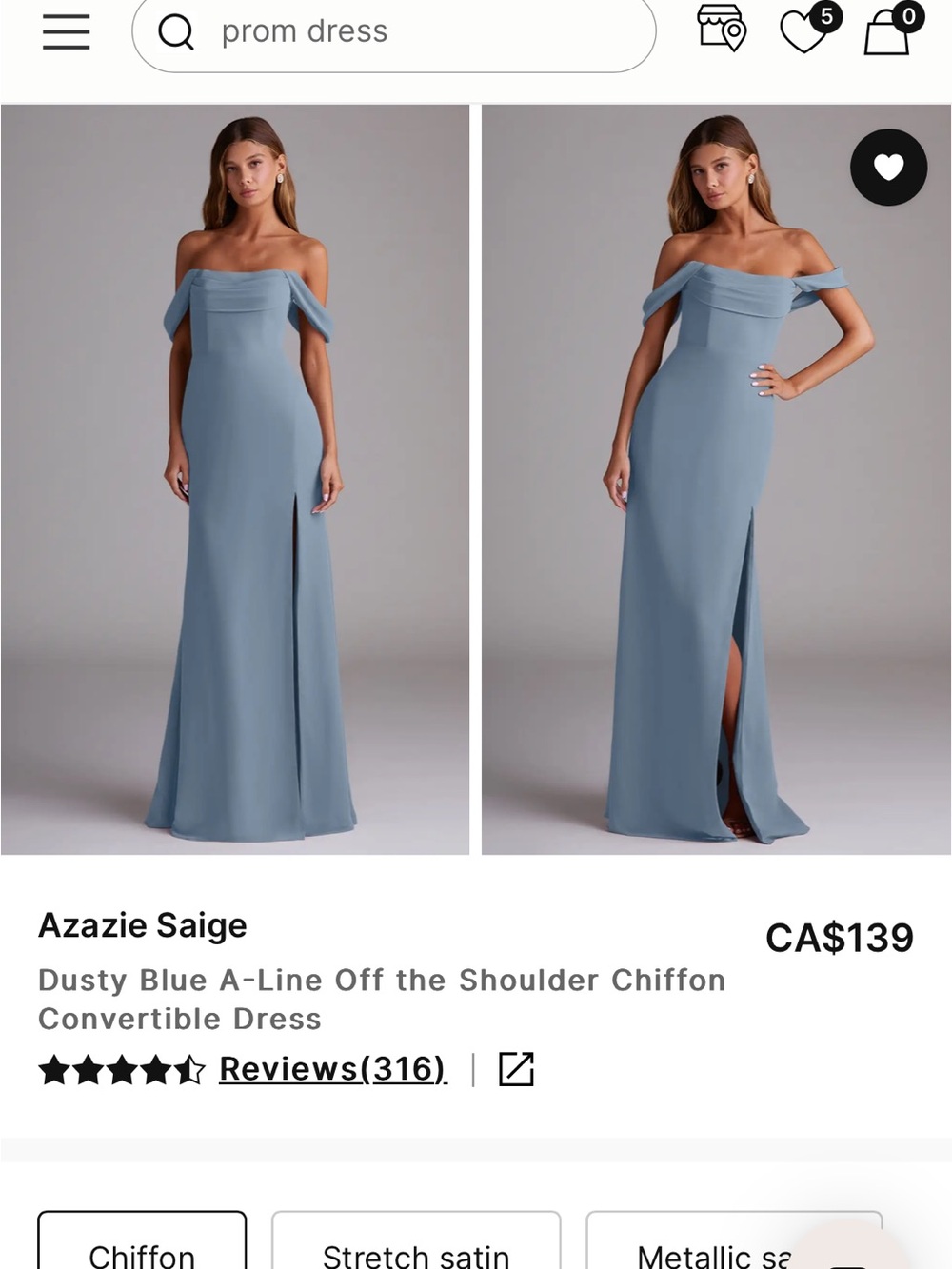 Dusty Blue Off-The-Shoulder Chiffon Dress - Saige, Azazie
